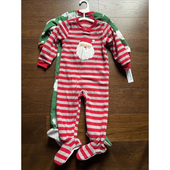 Carters Infant Boys 2PC‎ Christmas Blanket Sleepers Set Santa Stripe Pajamas 2T - Picture 1 of 4